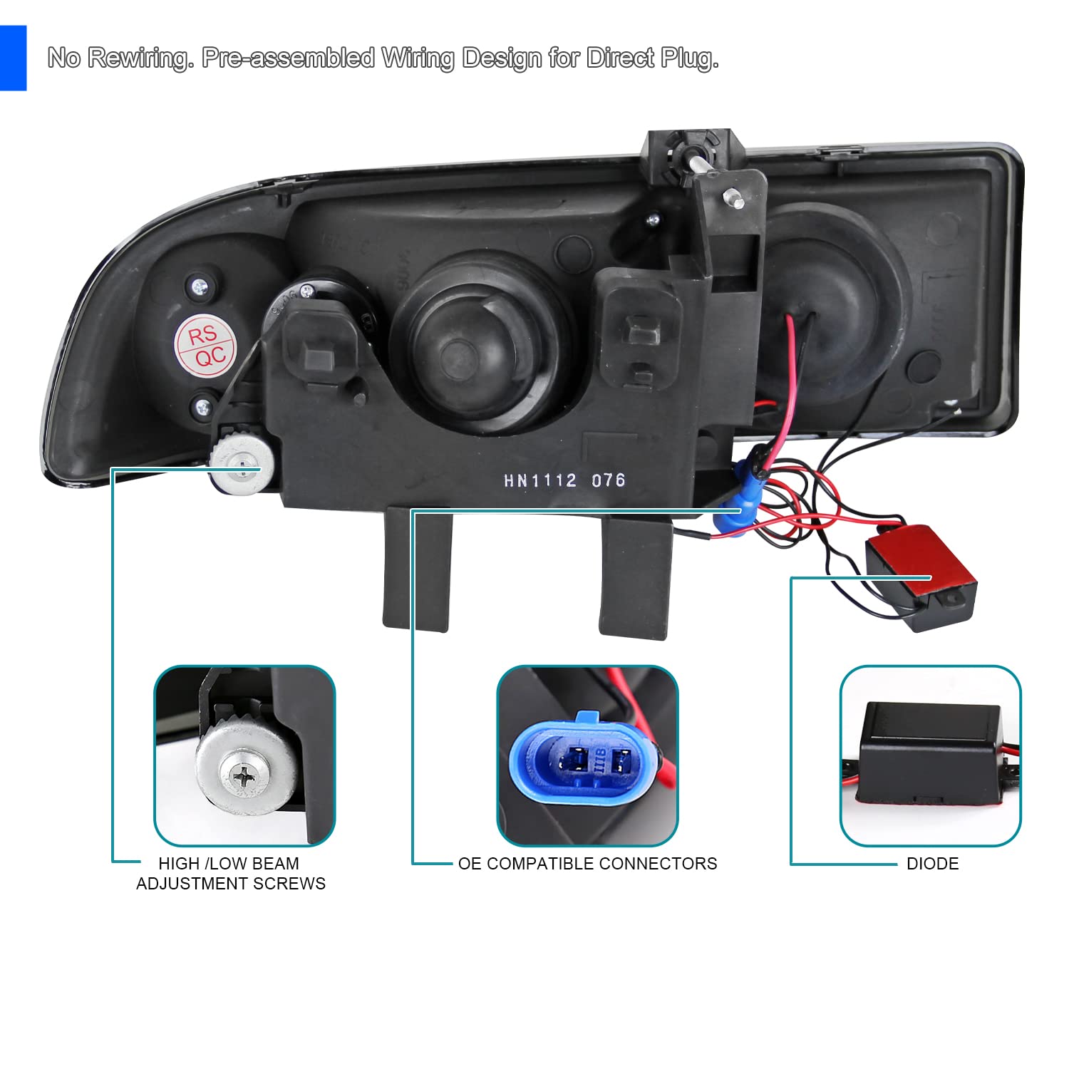 Spec-D Tuning Chrome Halo LED Projector Headlights + LED Bumper Lights for 1998-2004 Chevy S10 - Left & Right Pair Headlamp Assembly - Upgrade Your Truck's Style & Night Visibility for Off-Road & Street Driving