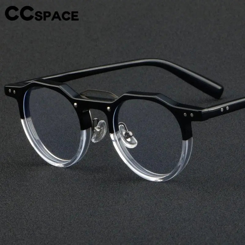 CCspace Unisex Full Rim Flat Top Round Acetate Eyeglasses Frame 56934 - Stylish & Lightweight for Work, Reading & Everyday Wear