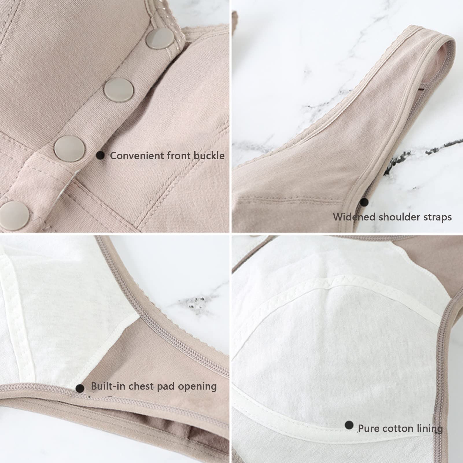2 Pack Women's Breathable Pure Cotton Bralette - Post Surgery Front Closure Wireless Sleep Bras for Comfort & Recovery - Perfect for Nightwear, Lounging and Healing After Procedures