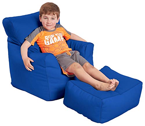 FDP SoftScape Kids Bean Bag Chair and Ottoman Set - Blue | Comfortable Alternative Seating for Classroom, Daycare, Library & Home | Perfect for Reading, Gaming, Relaxing & Playtime Activities