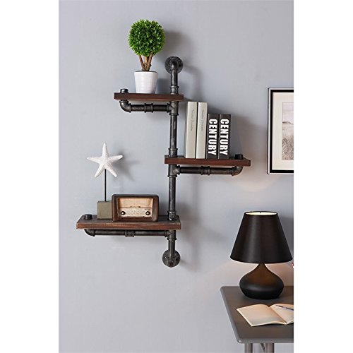 Modern Metal Wall Display Shelf in Gray/Walnut - Hawthorne Collections | Stylish Floating Shelves for Living Room, Bedroom & Office Decor