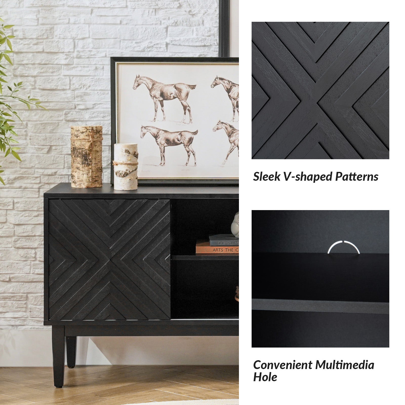 Regal 58-Inch Wide TV Stand with Reversible Checkered Game Board - Modern Entertainment Center for Living Room, Game Nights & Family Gatherings