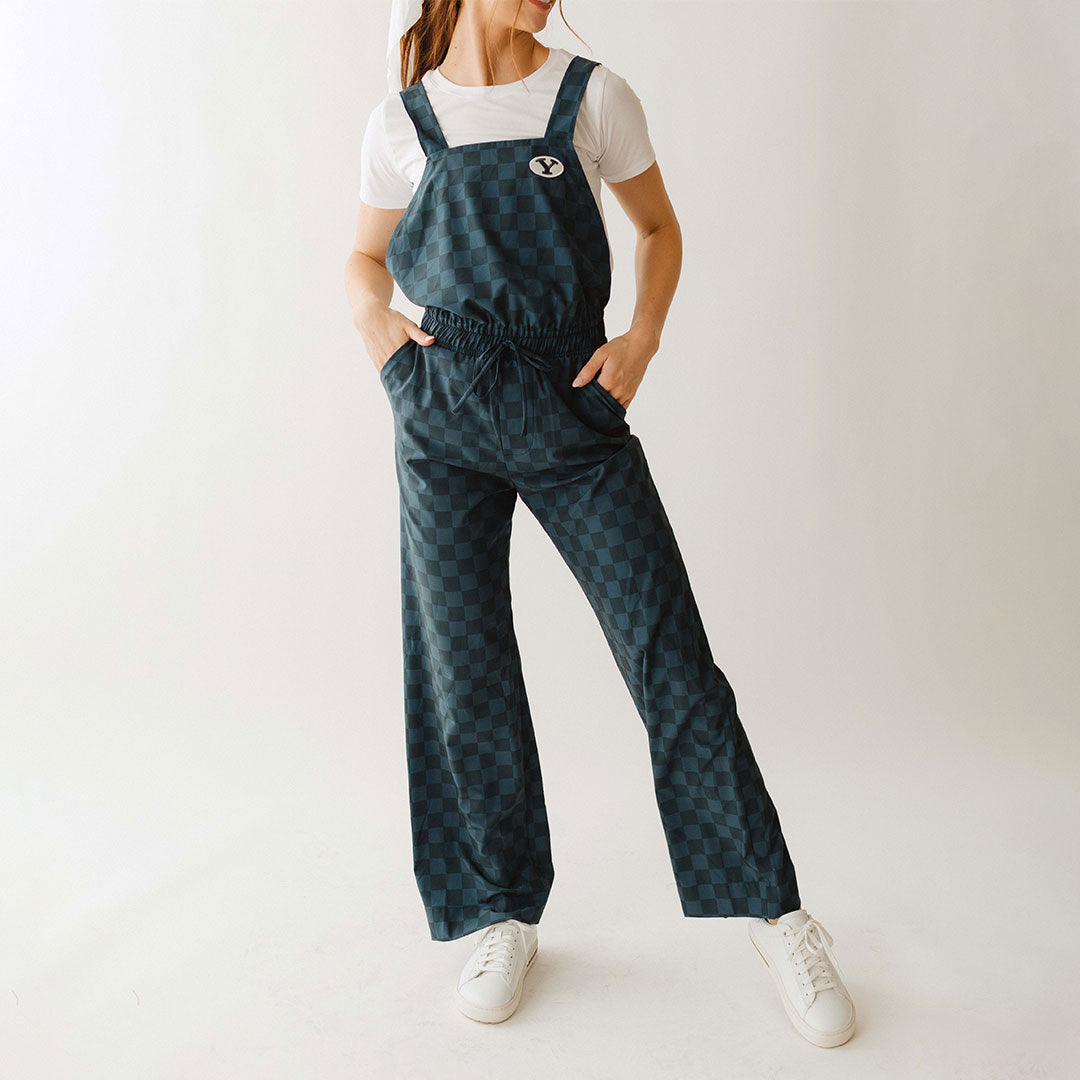 BYU Audrey Trouser Overalls for Women - Stylish Blue Check Denim Jumpsuit, Casual & Comfortable Overalls for Everyday Wear, Work or Outdoor Activities