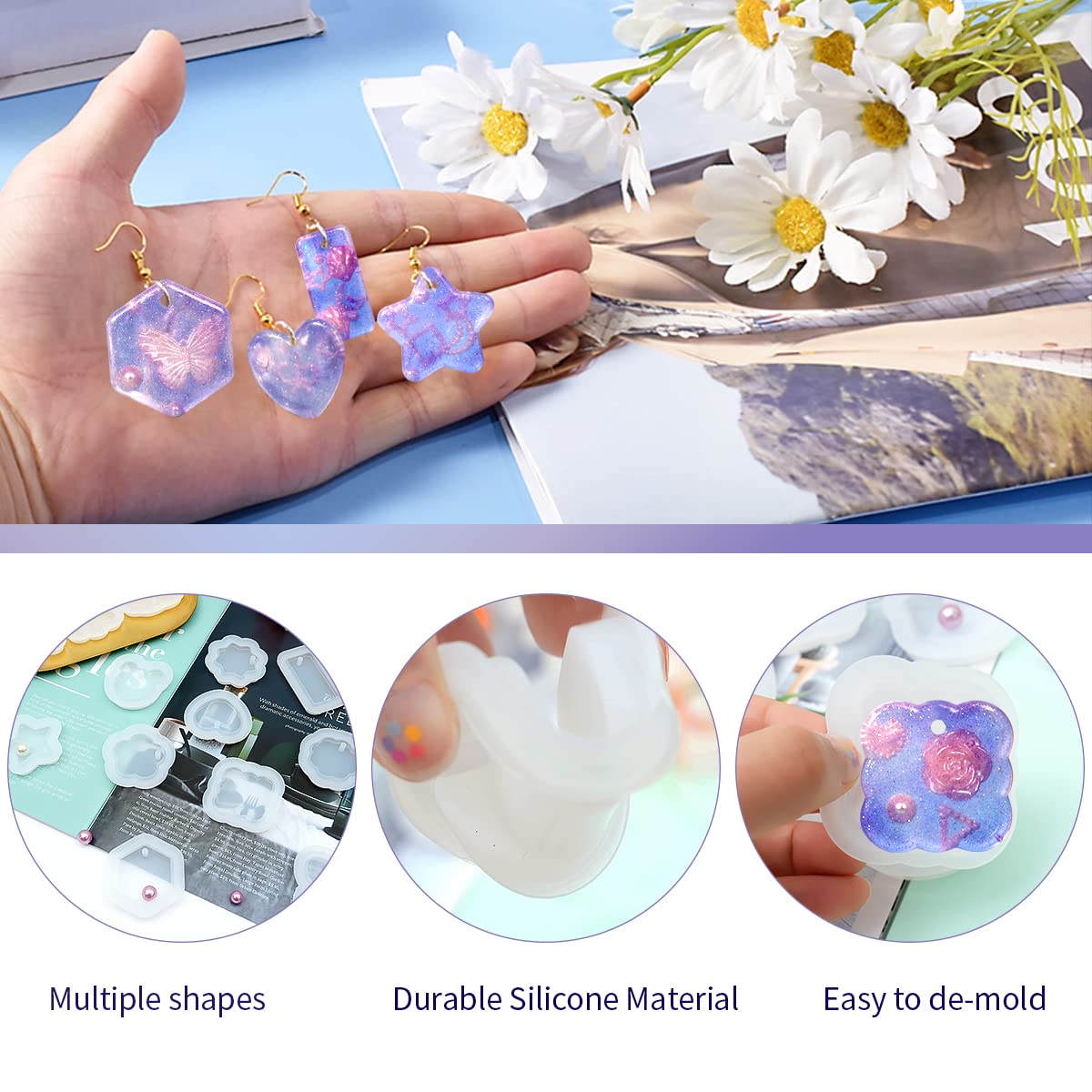 16PCS Silicone Resin Jewelry Molds for Pendants, Earrings & Keychains - DIY Epoxy Resin Casting Molds for Shaker Charms & Craft Jewelry Making - Perfect for DIY Gifts, Handmade Accessories & Home Craft Projects