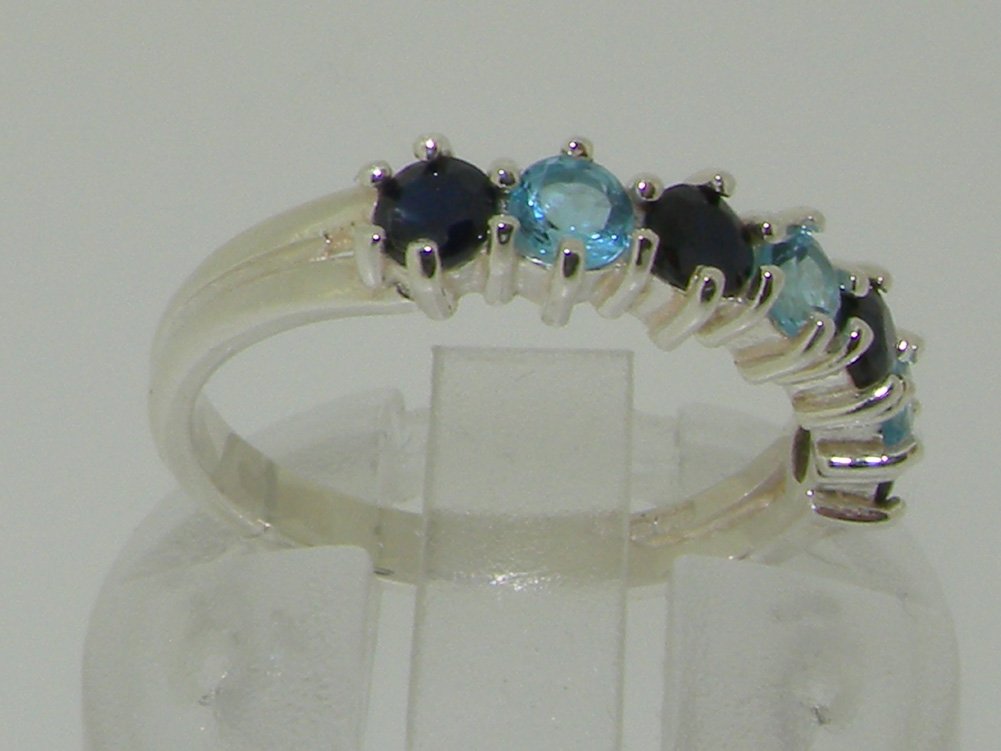 10K White Gold Genuine Blue Topaz & Sapphire Women's Eternity Ring - Perfect for Anniversaries, Weddings & Special Occasions | LetsBuyGold