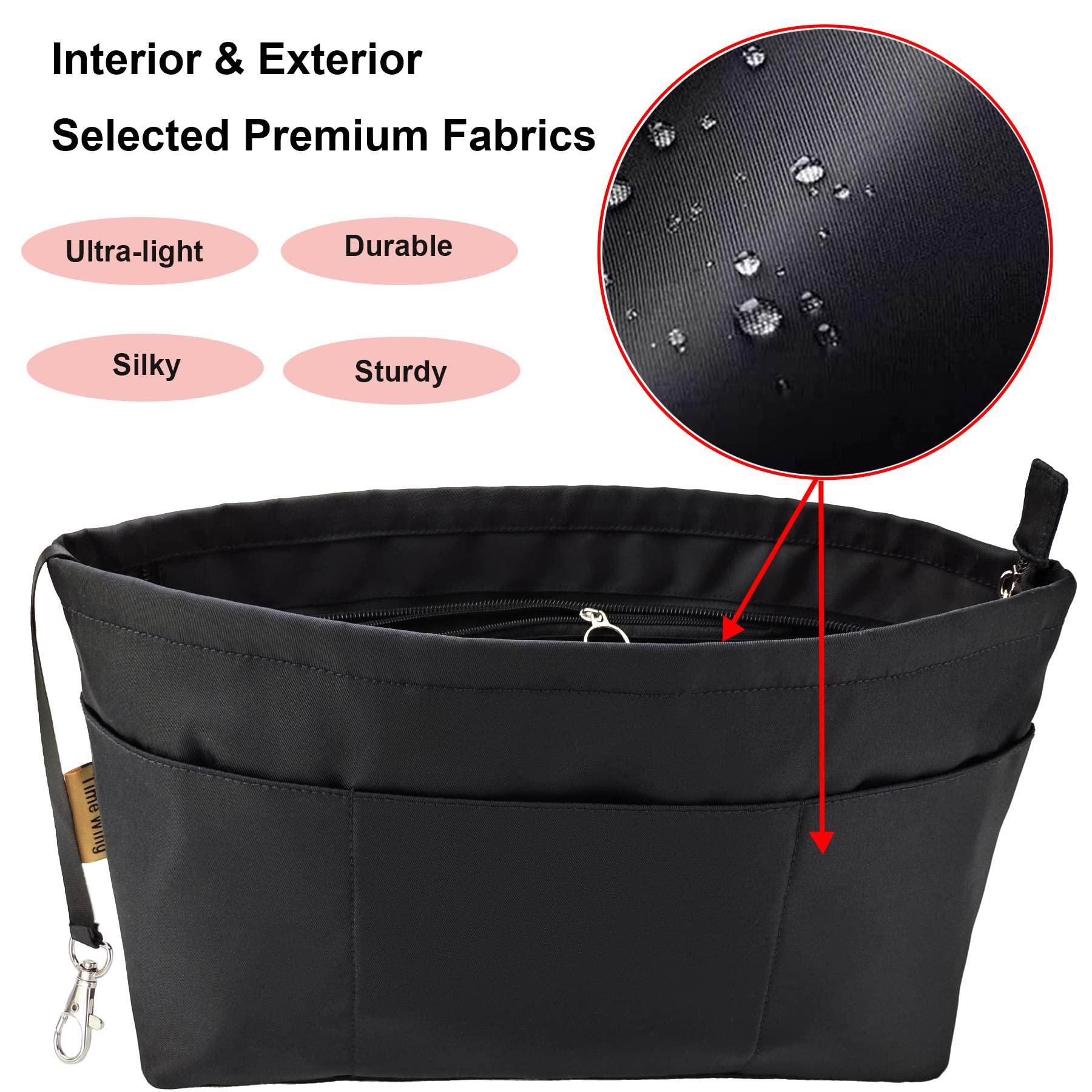 Time Wing Purse Organizer Insert - Tote Handbag Organizer with Multi Pockets & Zippers - Medium Black Bag Shaper Liner for Keys, Wallet & Essentials - Perfect for Work, Travel & Daily Organization