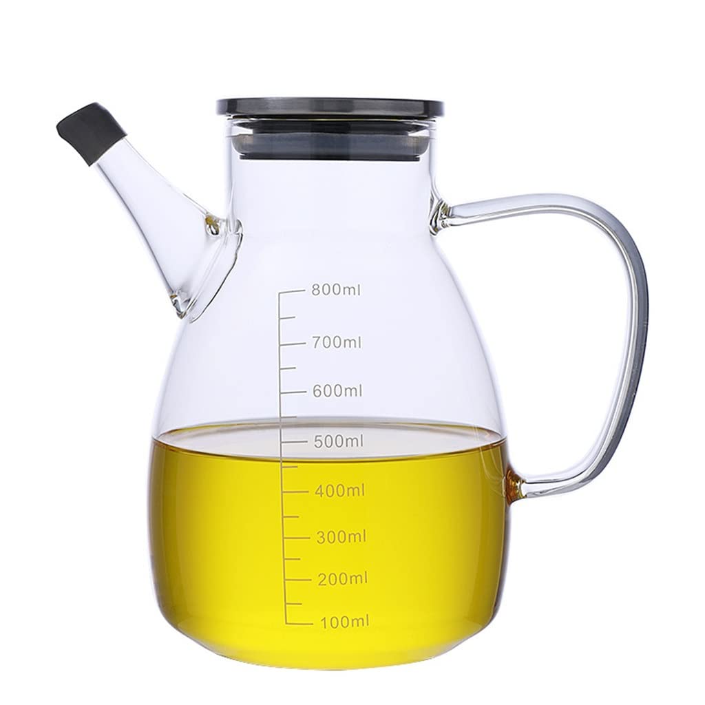 Large 800ml Glass Oil Dispenser Bottle - Leak-Proof Kitchen Oil Container for Olive, Soy Sauce & Vinegar - Transparent Seasoning Bottle for Cooking, Salad Dressing & Baking - Household Kitchen Essential