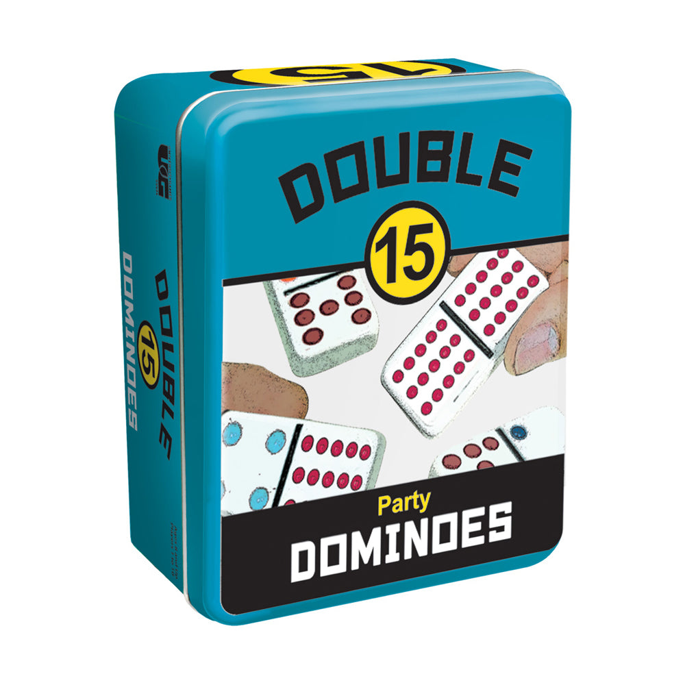 Premium Double 15 Color Dot Dominoes Set - 190 Pieces with Durable Metal Storage Tin - Classic Family Game for Parties, Travel & Game Nights