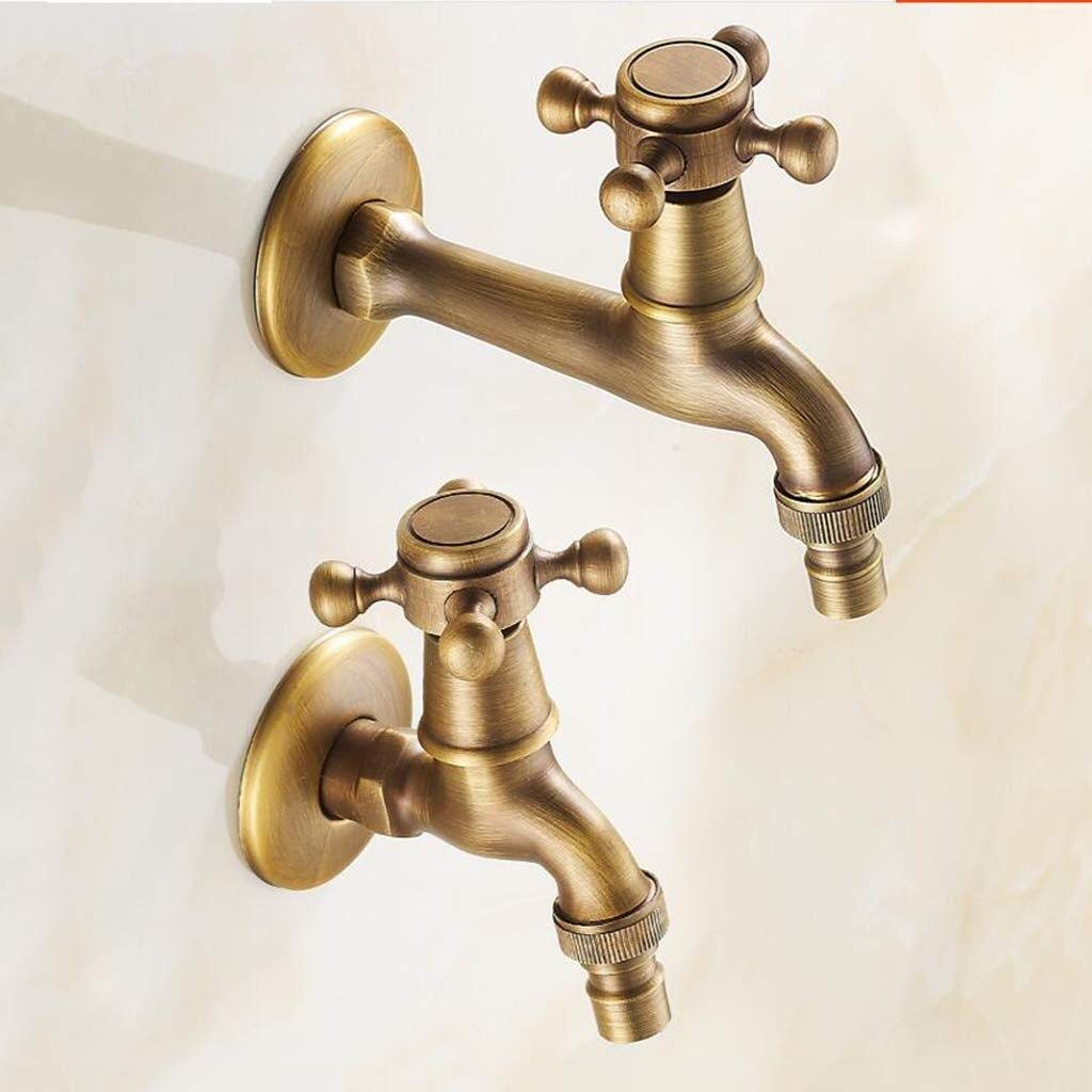 Antique Brass Wall Mounted Bathroom Sink Faucet - Vintage Style Kitchen Faucet for Home & Hotel Use - 9.5cm Short Head Design - Perfect for Small Spaces, RV, and Laundry Rooms