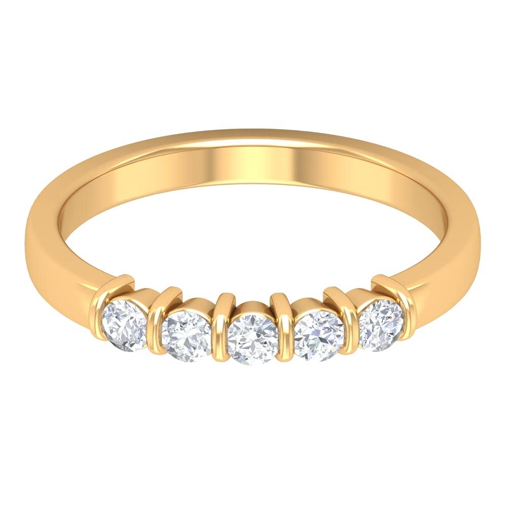 1/4 CT Bar Set Diamond and Gold Ring for Women - 14K Solid Gold Five Stone Diamond Ring - Elegant Jewelry for Engagement, Wedding, Anniversary & Special Occasions