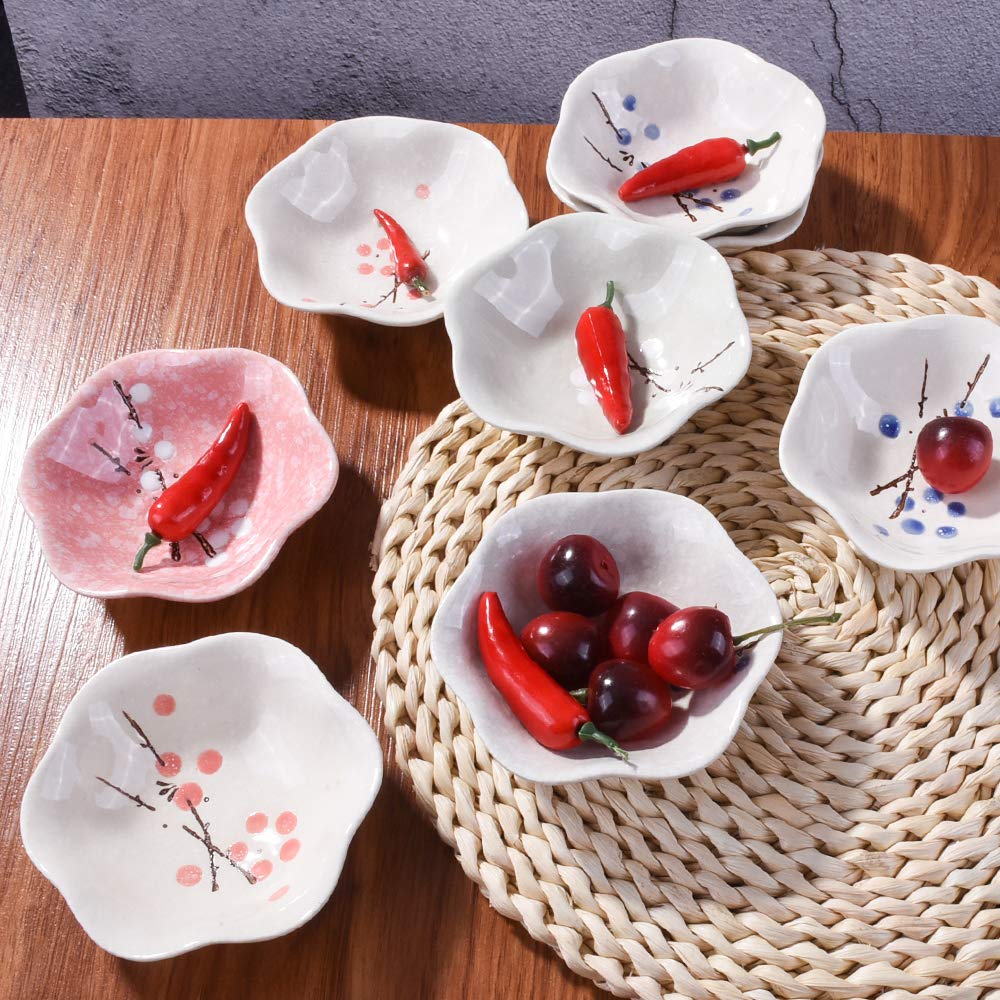 Premium Japanese Porcelain Soy Sauce Dish Set - 5 Piece Asian Sushi Dipping Bowls, Elegant Pink Ceramic Small Plates for Sushi, Dumplings & Appetizers - Perfect for Home Dining & Japanese Restaurants