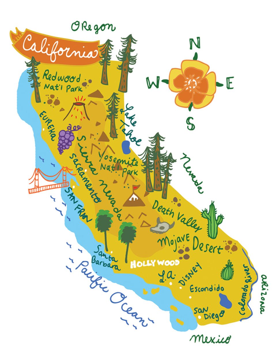 Allport Editions Hello California Kitchen Towel - 100% Cotton Dish Towel for Drying Dishes, Cleaning Countertops & Rustic Farmhouse Decor