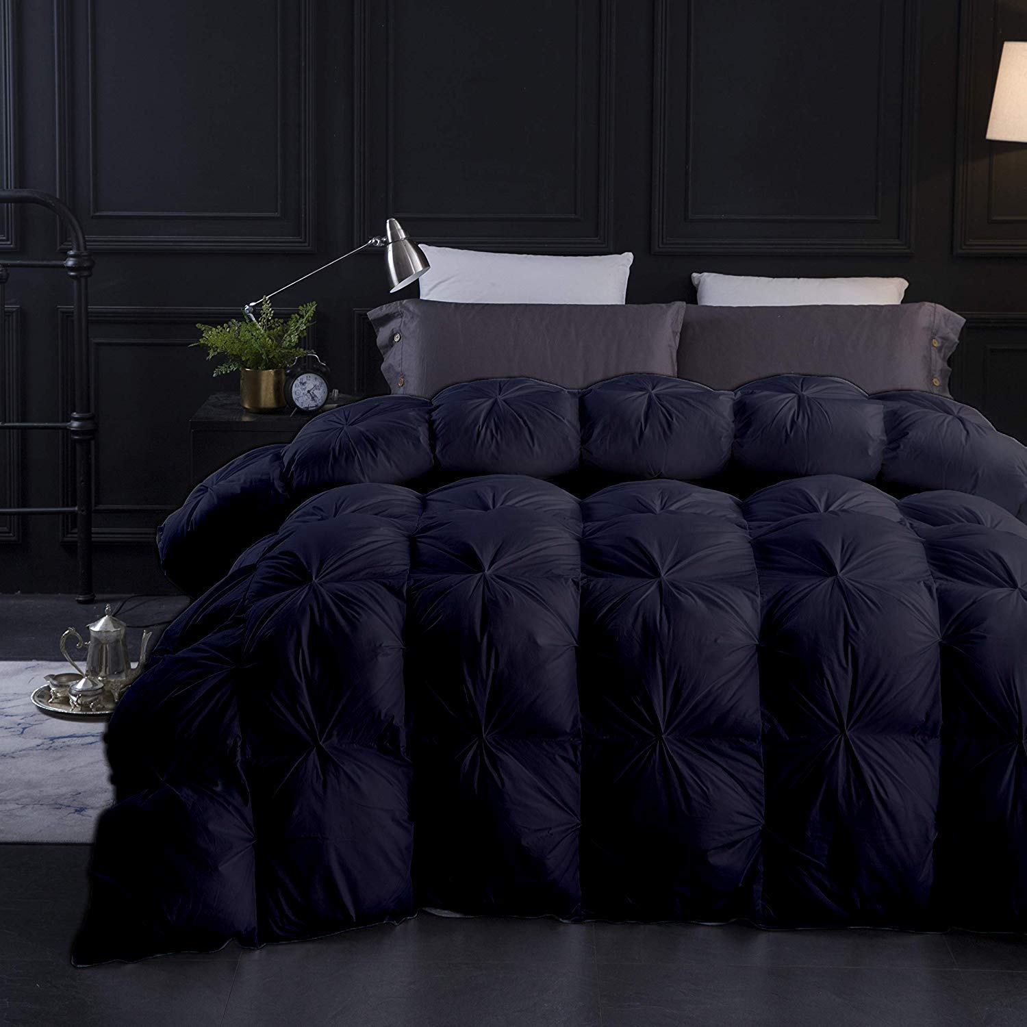 5-Piece All-Season King Size Comforter Set - 500 GSM Cotton Fill, Pinch Pleated & Baffle Box Design, Ultra Soft & Comfortable (Oversized, Black) - Perfect for Master Bedrooms, Guest Rooms & Luxury Hotels
