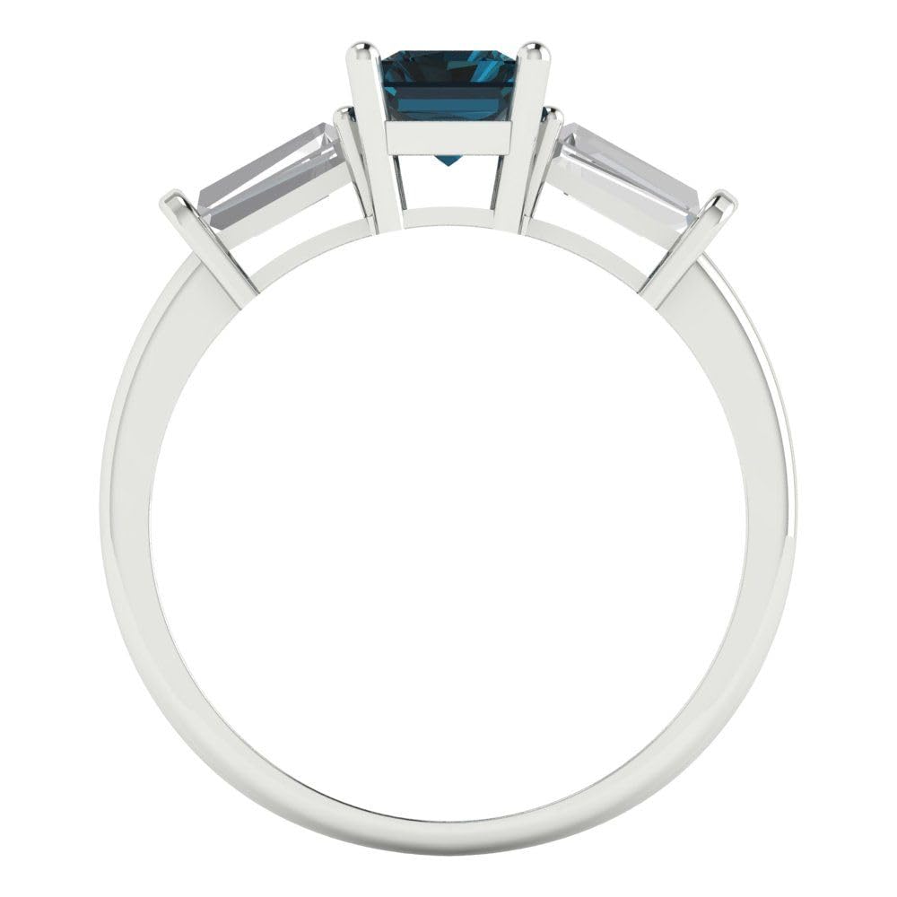 2.0 Carat Emerald Cut 3-Stone Solitaire Natural London Blue Topaz Engagement Ring, 18K White Gold – Perfect for Wedding, Proposal, Anniversary & Bridal Jewelry Gifts