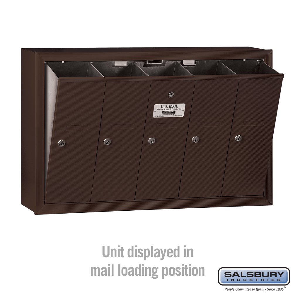 Salsbury Industries 3505ZSU USPS Approved 5-Door Vertical Surface Mount Mailbox in Bronze - Perfect for Residential & Commercial Mail Delivery