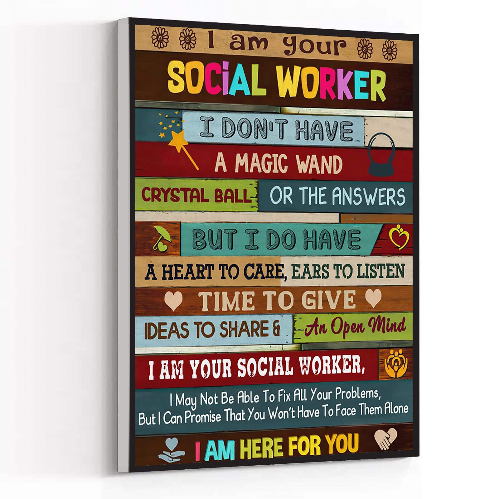 KEJPU Modern Canvas Wall Art Print - 'I Am Your Social Worker' Poster for Office & Home Decor, Housewarming Gift with Wooden Frame, Ready to Hang 8x12 Inches - Perfect for Therapy Rooms, Social Work Offices & Inspirational Home Decor