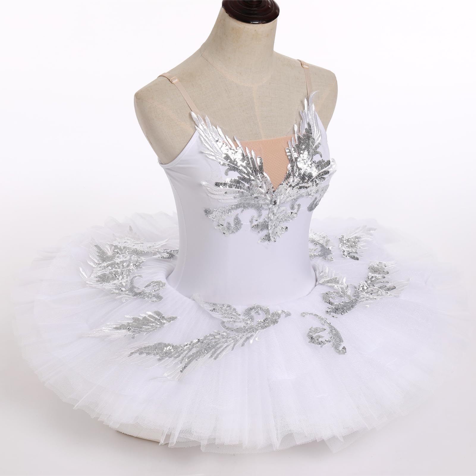 IBAKOM Women's Swan Lake Ballet Costume - Floral Lace Platter Tutu Leotard with Pancake Skirt for Ballerina Dance Performance & Recital