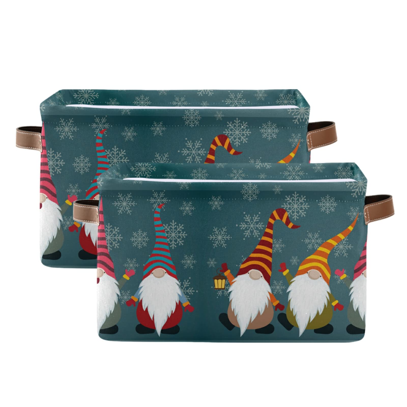WIHVE 2-Pack Christmas Gnome Snowflake Collapsible Storage Baskets - Foldable Organizer Bins for Shelves, Closet & Bedroom - Perfect for Holiday Decor, Gift Wrapping & Seasonal Storage
