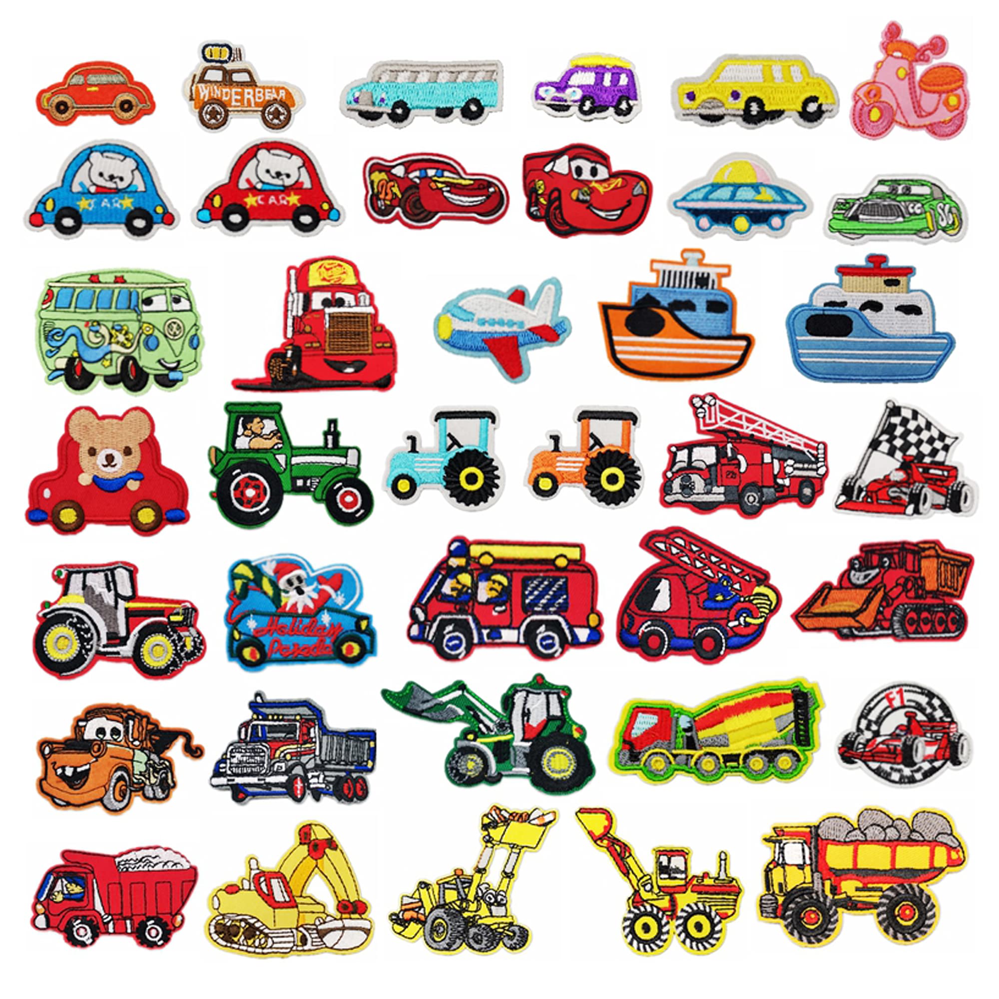 Woohome 40-Piece Iron-On & Sew-On Car Patches Set - Excavator, Racing Car, Fire Truck Designs for DIY Crafts, Clothing, Jeans, Jackets & Bags Repair | Perfect for Kids' Projects, Costumes & Customizing Backpacks