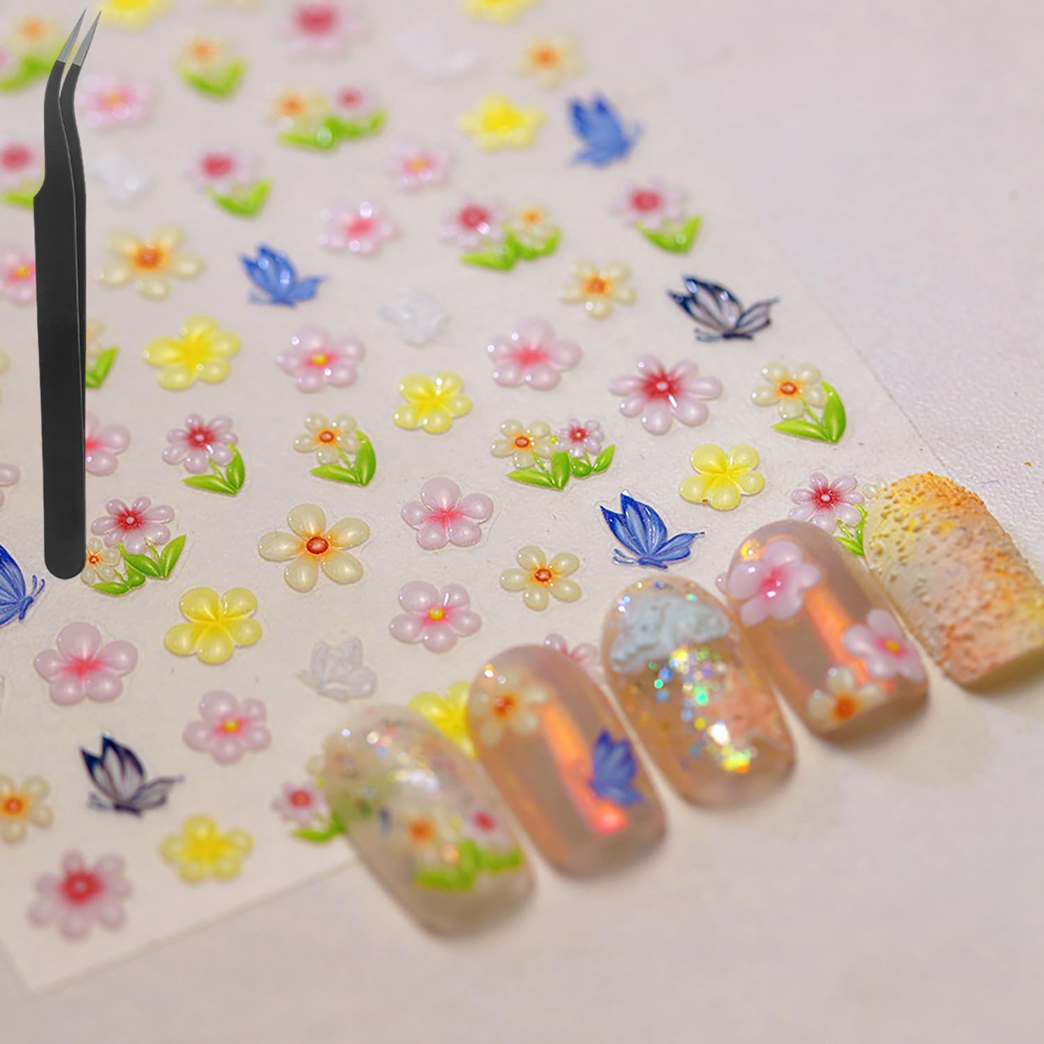 5D Floral Nail Stickers - Summer Gradient Butterfly Designs for Women | DIY Nail Art    (Note: This optimized title keeps the core keywords 