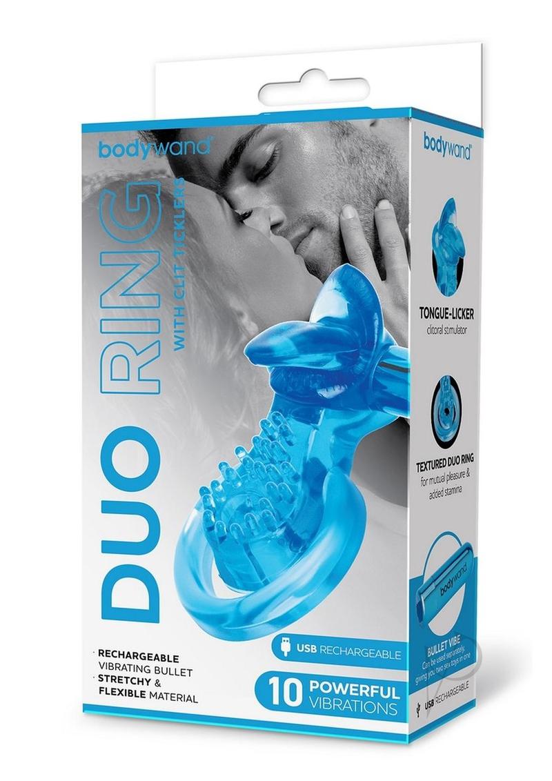 Bodywand Rechargeable Silicone Duo Ring with Clit Stimulator - Blue | Couples Vibrating Cock Ring for Enhanced Pleasure & Intimacy | Perfect for Date Nights & Spicing Up Your Relationship