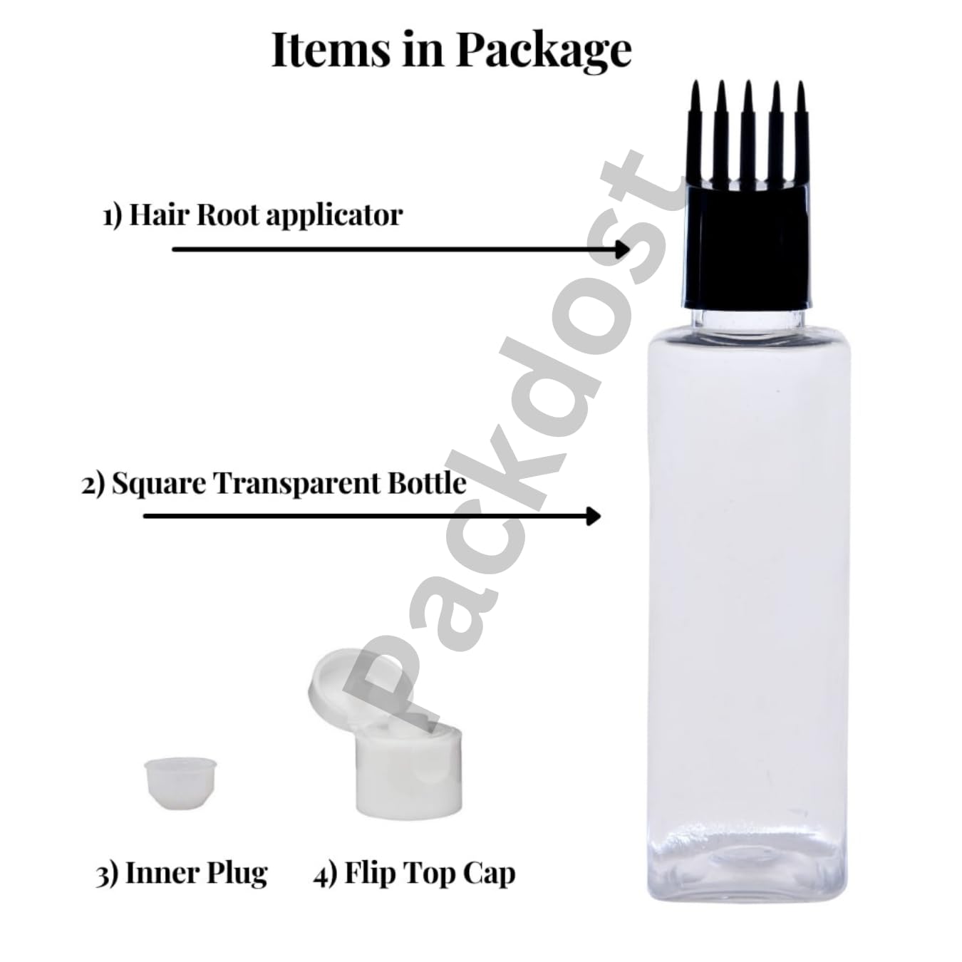 100ml Refillable Transparent Square Bottle with Applicator Cap - Empty Hair Root Comb Applicator for Oil & Shampoo (Set of 10) | Perfect for Salon, Home Hair Care & Travel