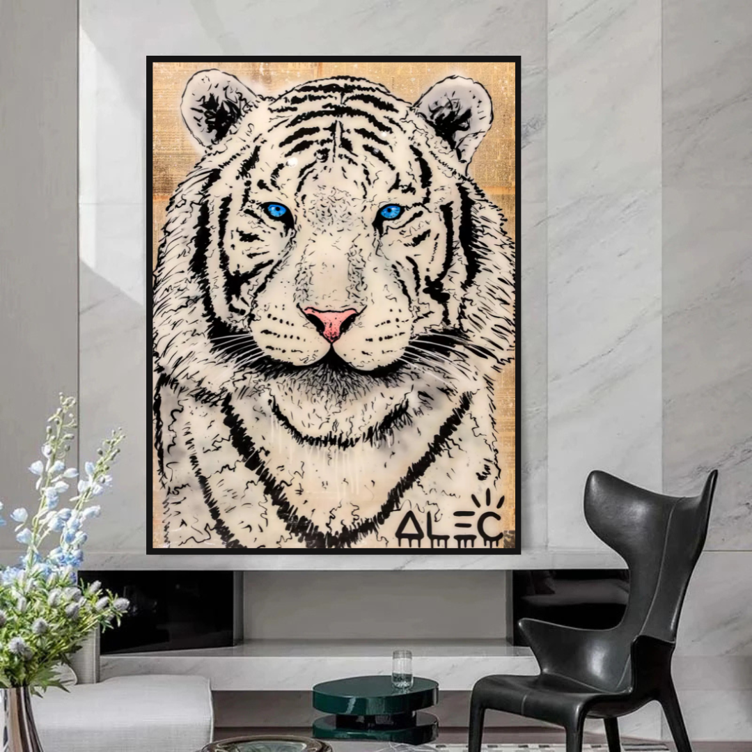 White Tiger Poster - Stunning Wildlife Art Print of Majestic White Tigers for Home & Office Decor | Perfect for Living Room, Bedroom, or Office Wall Art