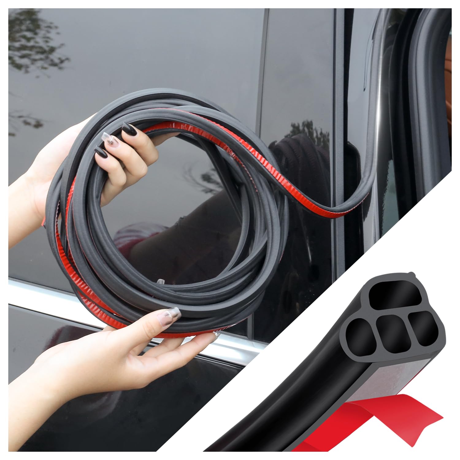 Universal Double Layer L-Shape Car Door Rubber Seal Strip - 16.4Ft Automotive Weather Stripping for Soundproofing & Protection (Fits Doors, Trunk, Hood) | Perfect for Noise Reduction & Weatherproofing Your Vehicle
