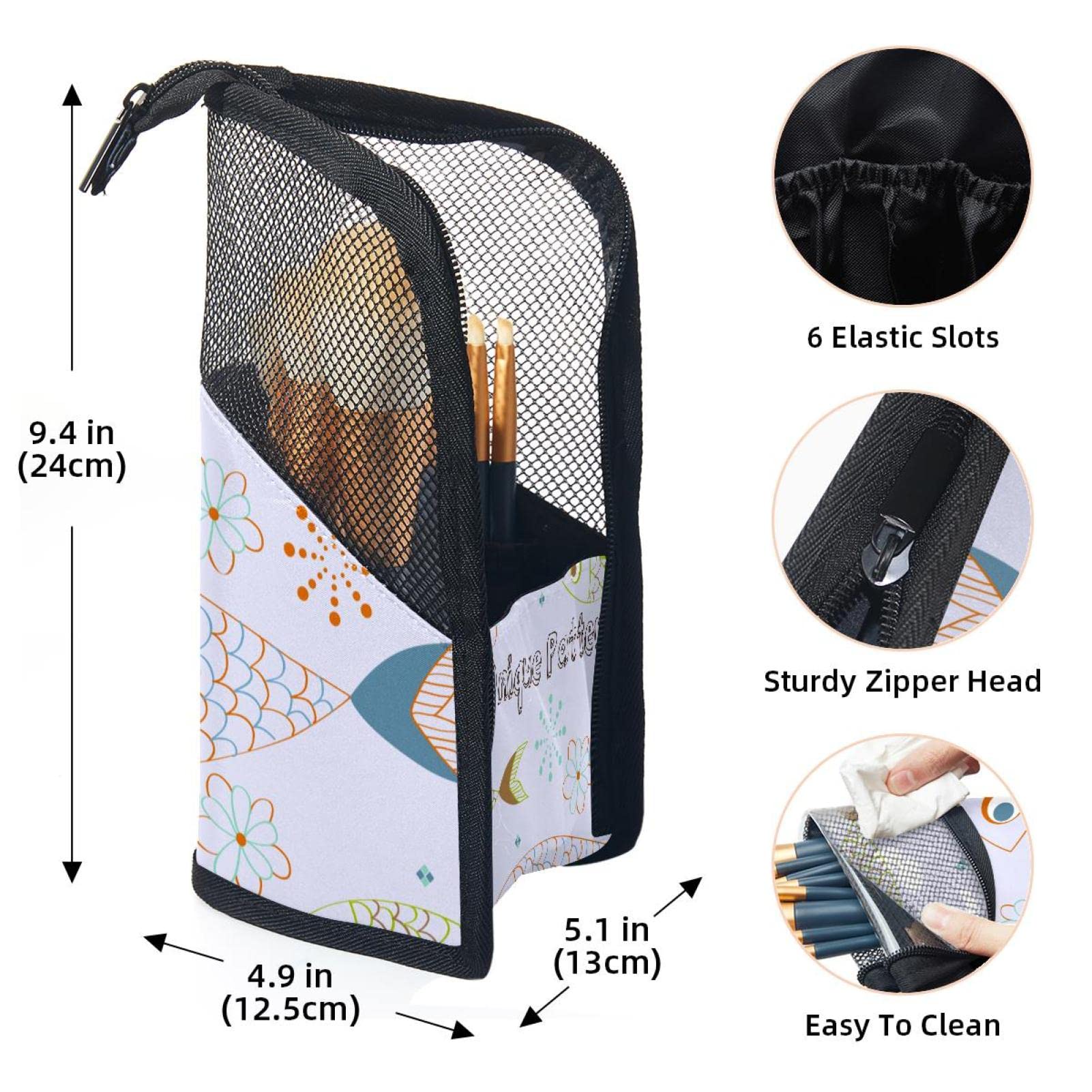12-Piece Makeup Brush Organizer Bag with Fish Pattern Hand Drawn Design - Portable Cosmetic Brush Holder Case for Travel, Home & Professional Makeup Artists
