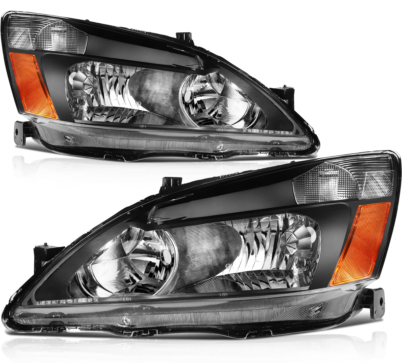 SCITOO Black Housing Headlight Assembly with Amber Reflector & Clear Lens - Compatible with Honda Accord 2003-2007 Models | Perfect for Night Driving & Foggy Conditions