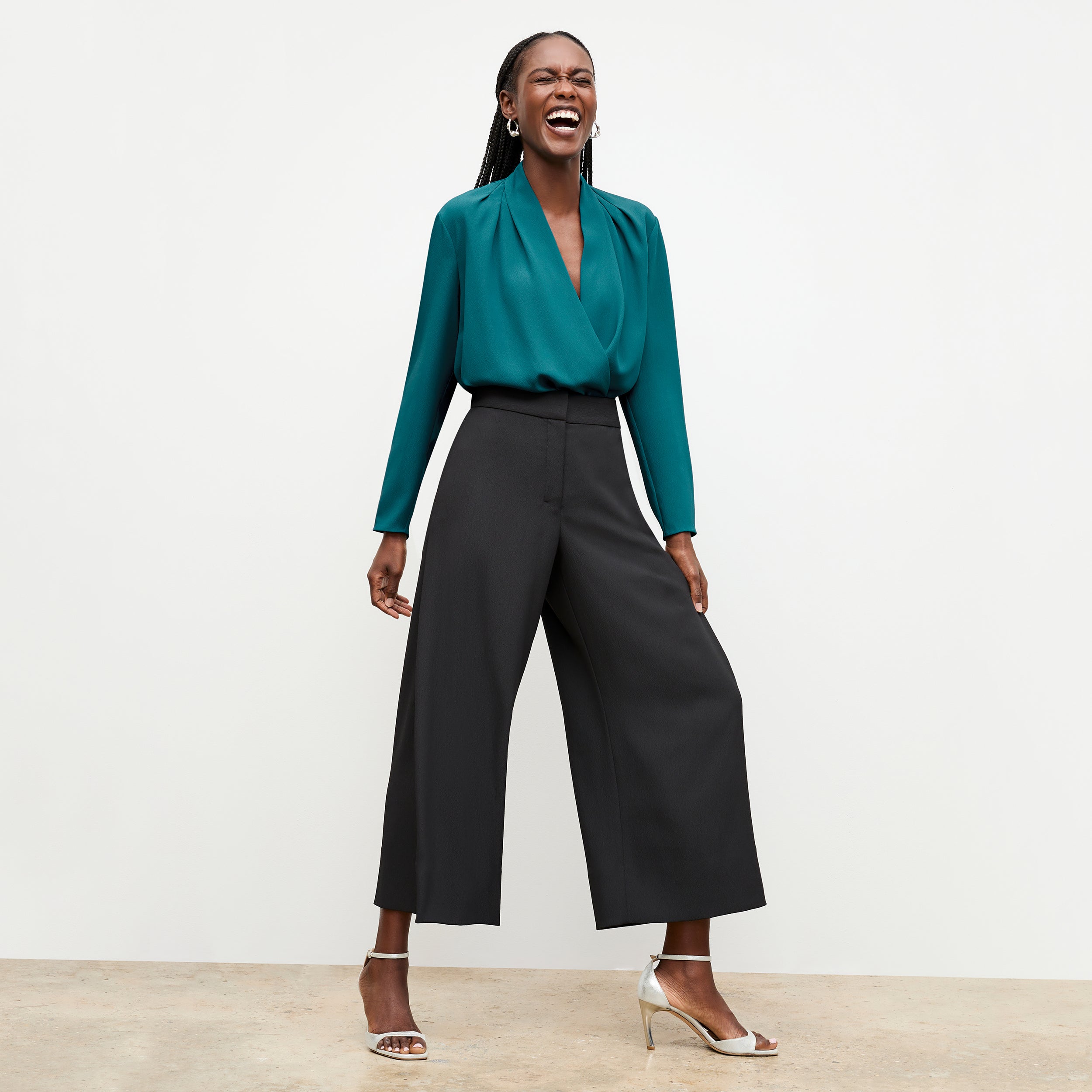 Eco-Friendly Soft Wave Culottes for Women - Comfortable & Stylish Black High Waist Palazzo Pants - Perfect for Casual Wear, Office & Travel