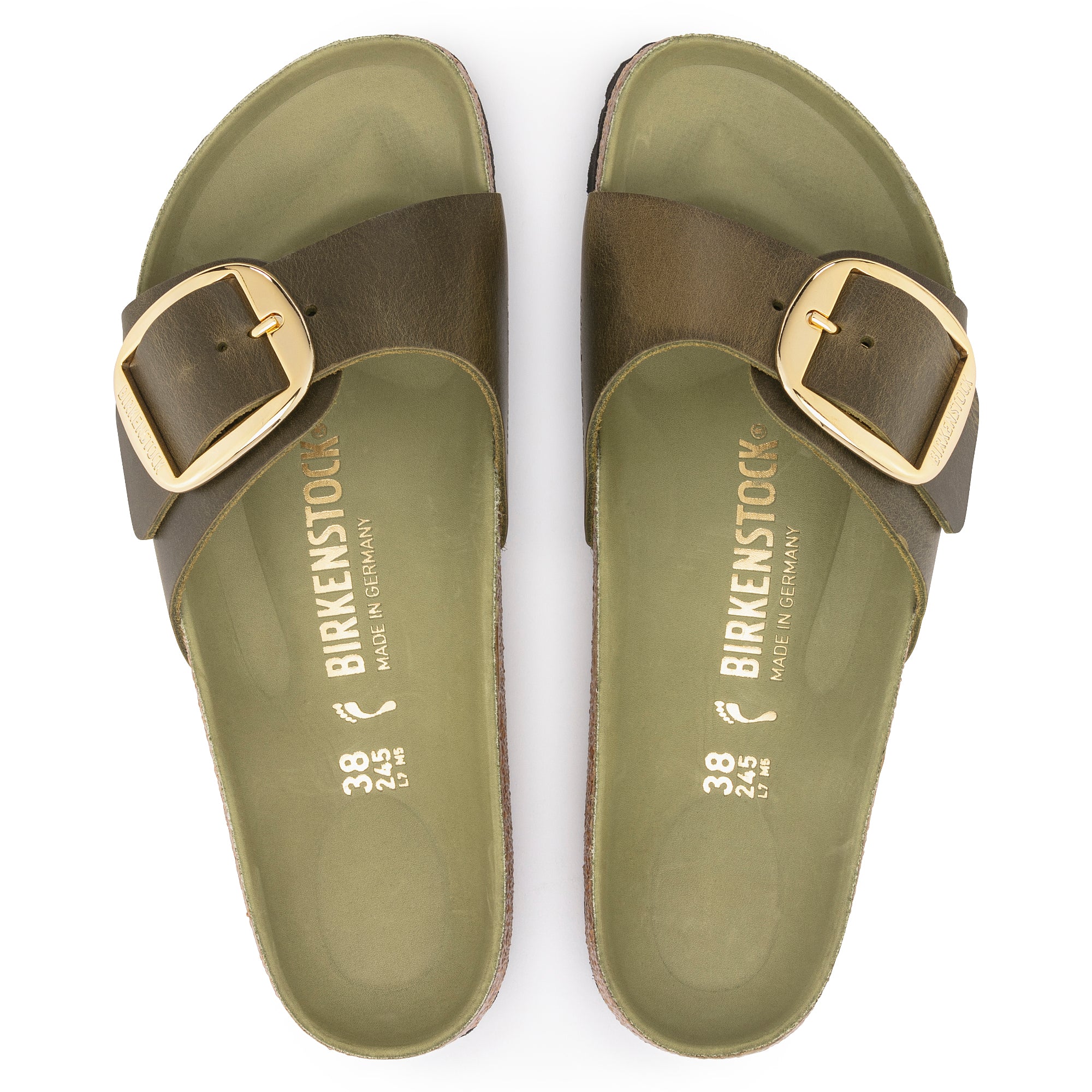 Birkenstock Women's Madrid Big Buckle Sandals - Oiled Leather in Olive Green | Comfortable & Stylish for Summer, Travel & Casual Wear