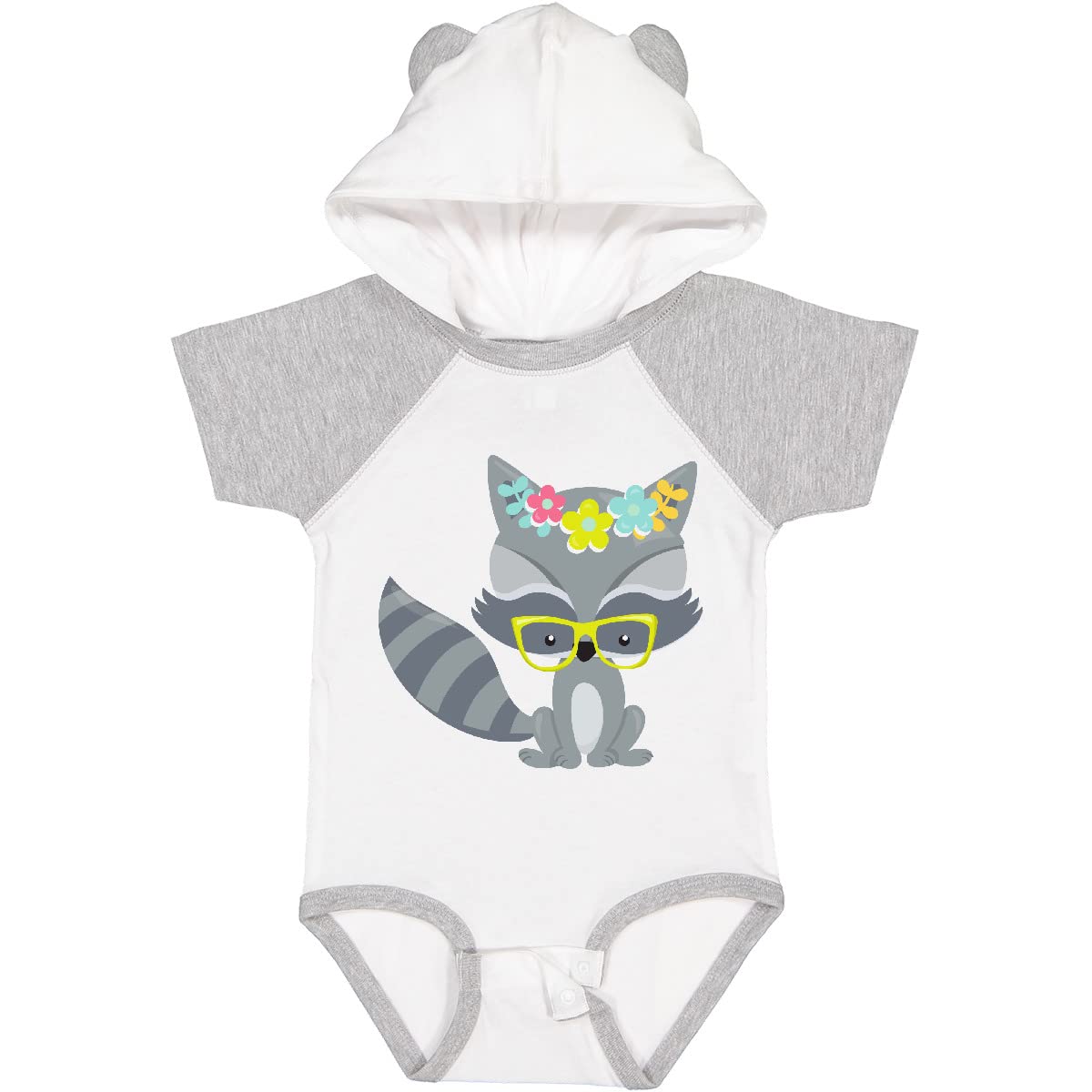 Inktastic Hipster Raccoon with Glasses & Flowers Design - Cute Baby Bodysuit for Boys & Girls - Perfect for Casual Wear, Photo Shoots & Birthday Gifts