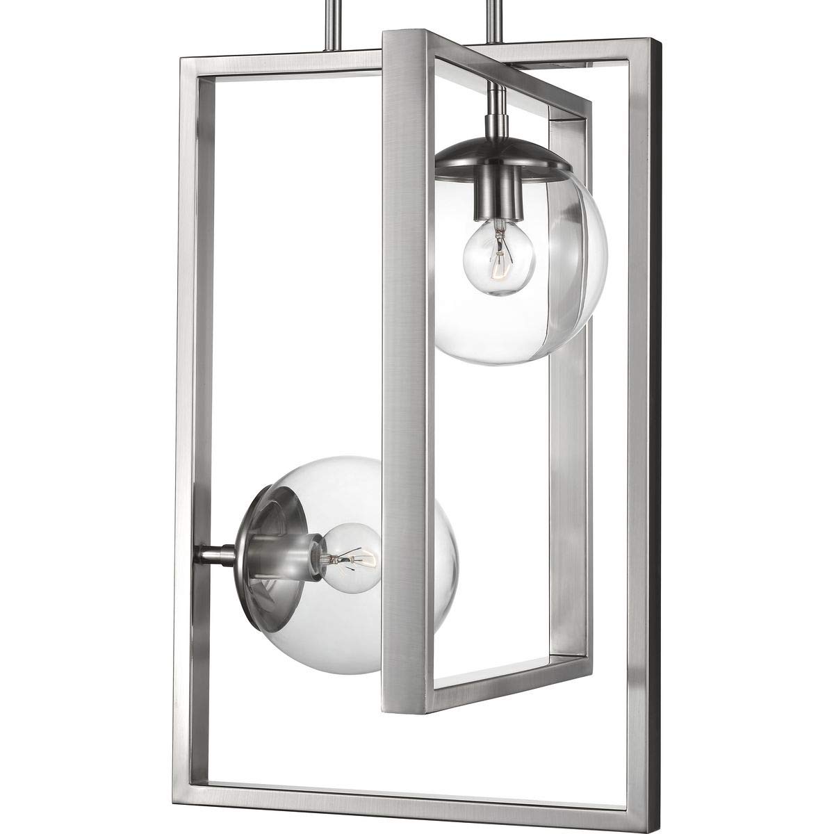 Atwell Collection 2-Light Clear Glass Modern Pendant Light Fixture - Brushed Nickel Finish - Perfect for Kitchen Island, Dining Room & Entryway Lighting