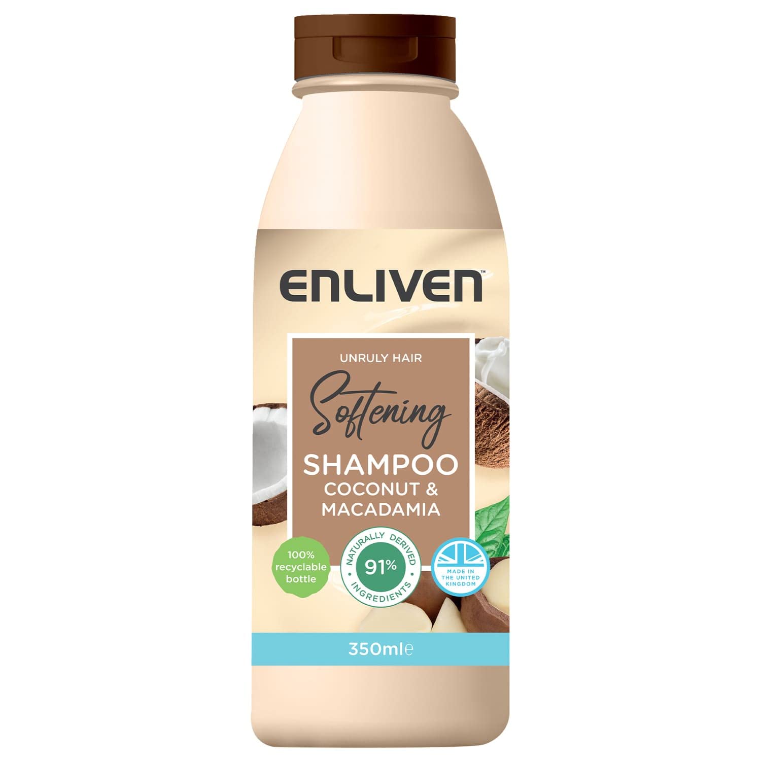 Enliven Coconut & Macadamia Softening Shampoo - 12oz (350ml) for Dry, Damaged Hair | Hydrating & Nourishing Formula for Smooth, Shiny Hair | Perfect for Daily Use & Salon-Quality Results at Home