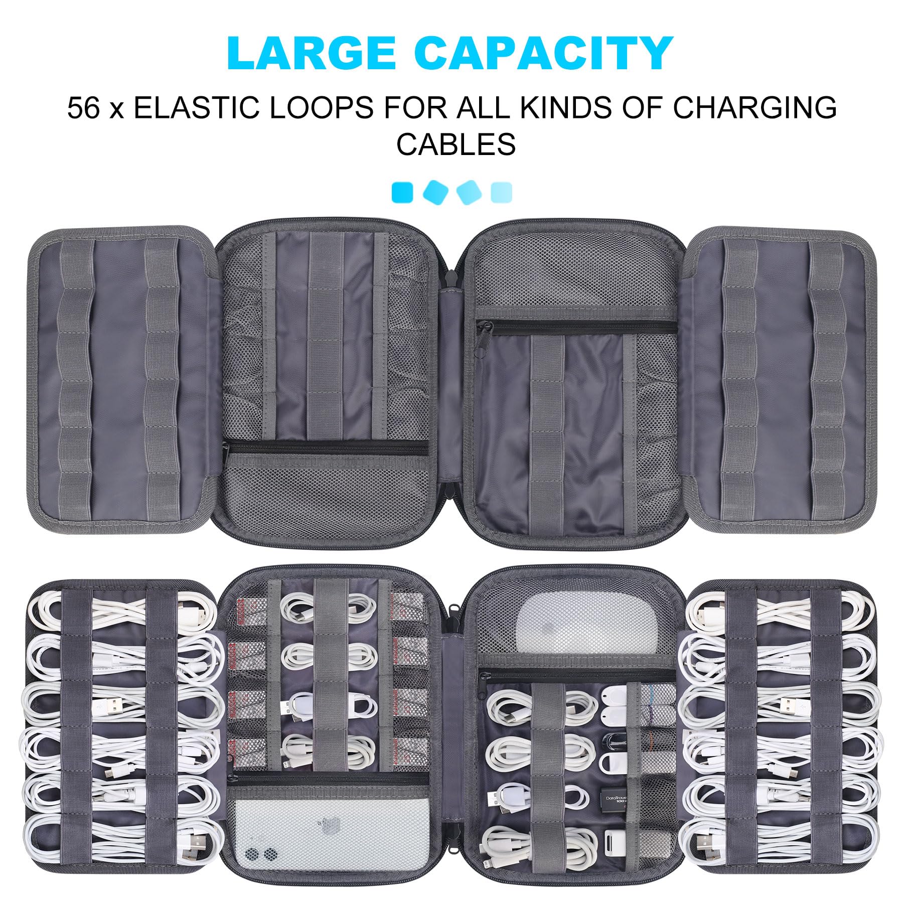 Lacdo 6-Layer Large Capacity Travel Cable Organizer Bag - Portable Electronics Storage Case for Charging Cords, SD Cards & Travel Essentials (Gray) - Perfect for Business Trips, Vacation Packing & Home Office Organization