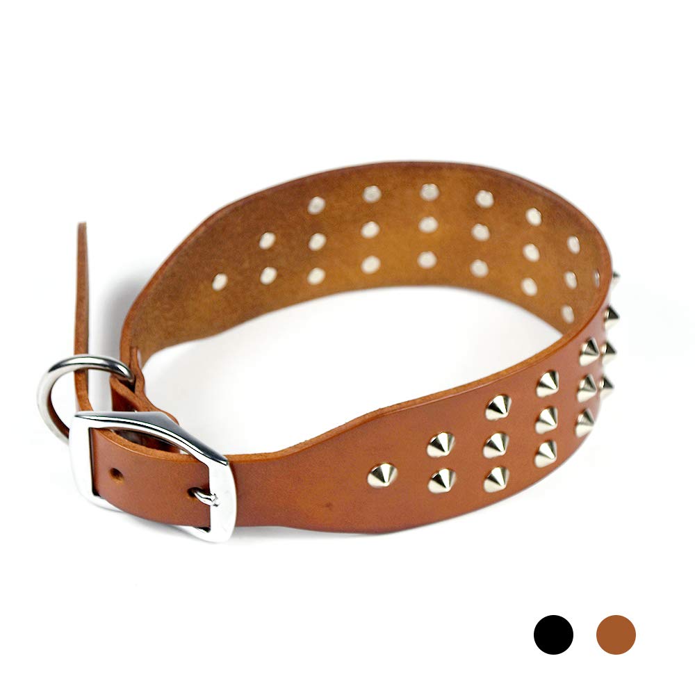 Genuine Leather Studded Rivet Dog Collar - Heavy Duty Pet Collar for Large & Medium Dogs - Durable & Stylish for Walking, Training & Outdoor Adventures