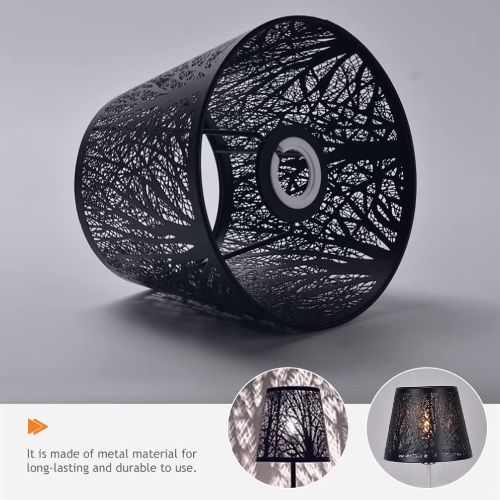 Modern Black E27 Hollow Tree Shadow Lamp Shade - Metal Replacement Lampshade for Table & Floor Lights - Perfect for Living Room, Bedroom, and Office Decor