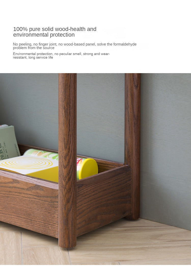 Solid Oak Wood Mobile Storage Side Table - Rolling End Table with Wheels for Living Room, Bedroom & Office - Perfect for Books, Plants & Decor