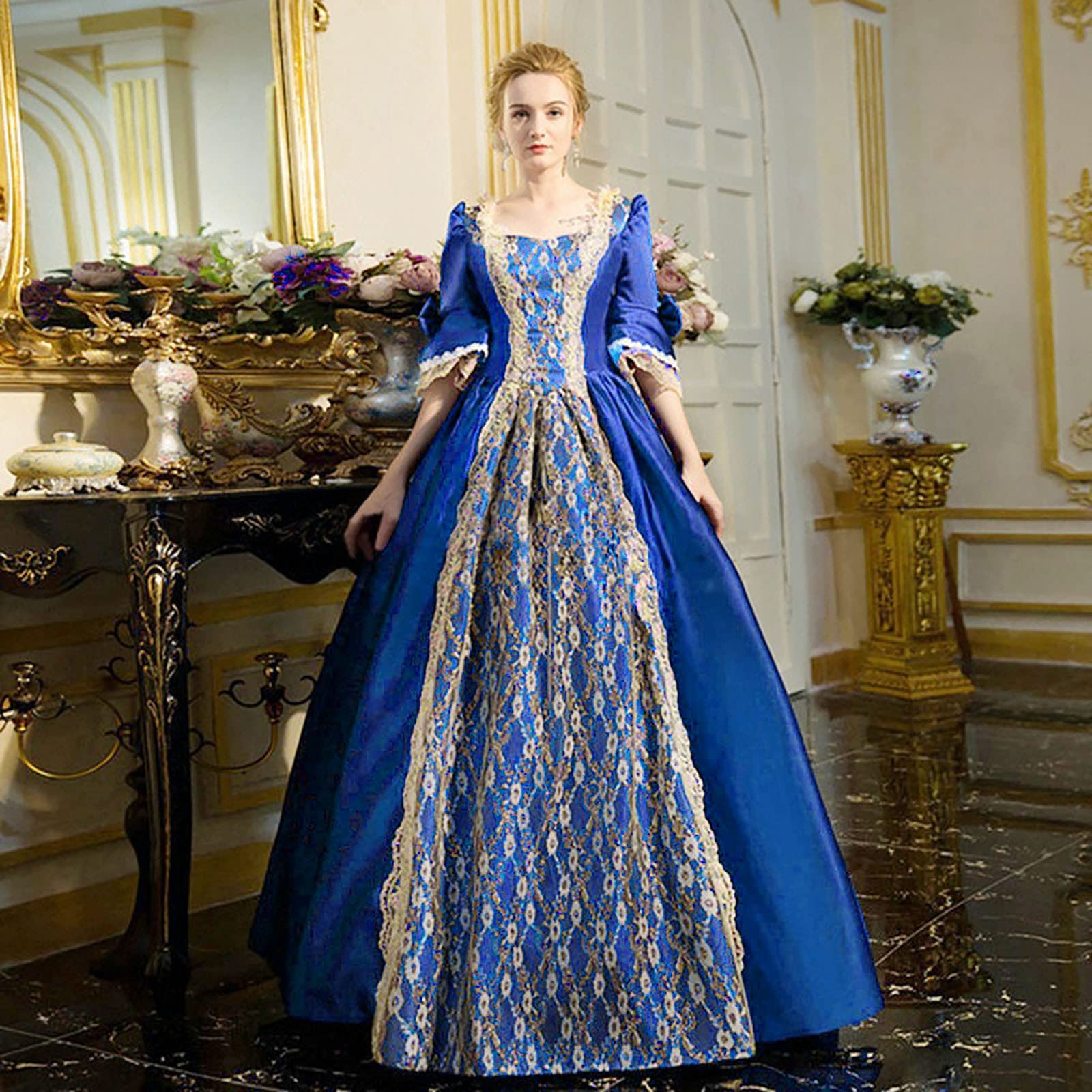 LEHOZIHEQ Victorian Rococo Dress for Women - 1800s Medieval Renaissance Ball Gown with Flare Sleeves | Elegant Masquerade, Historical Reenactment & Cosplay Costume