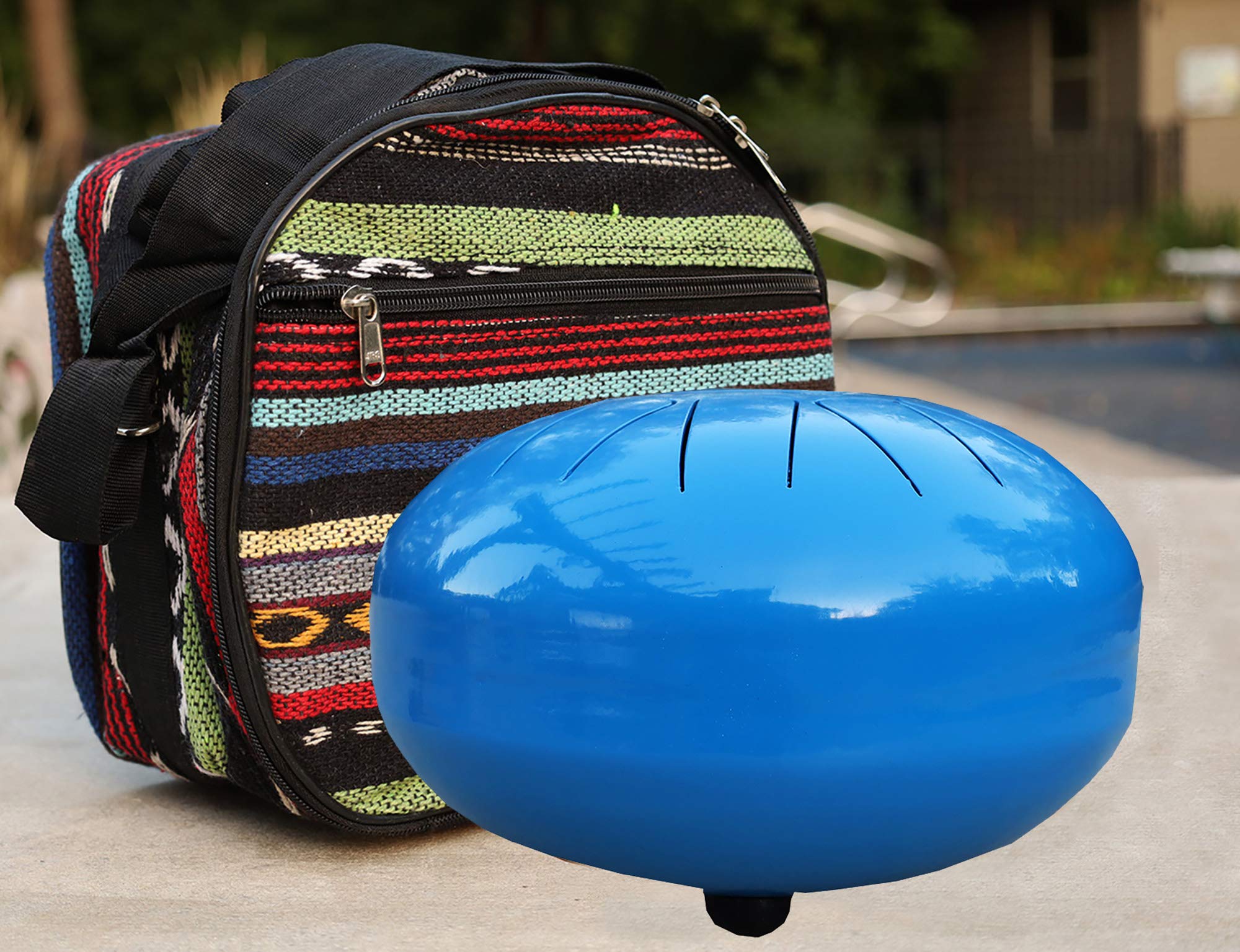 11-Note 10-Inch Steel Tongue Drum | Handpan Drum & Chakra Drum with Padded Travel Bag & Mallets | Percussion Instrument for Meditation, Yoga, Music Therapy & Relaxation (Blue)