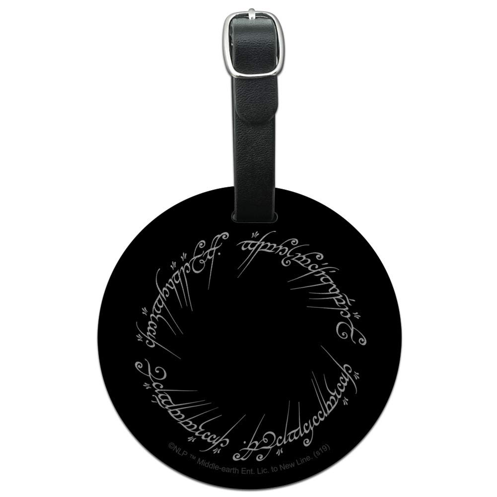 The Lord of The Rings Mordor Script Round Leather Luggage Tag - Travel ID Card Holder for Carry-On Bags, Suitcases & Backpacks - Perfect for Air Travel, Vacation & Business Trips