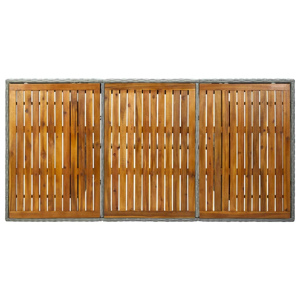 Light Gray Poly Rattan & Acacia Wood Patio Dining Table - Outdoor Garden Furniture for Balcony, Backyard, Poolside & Sunroom - Perfect for Al Fresco Dining, Entertaining & Relaxing