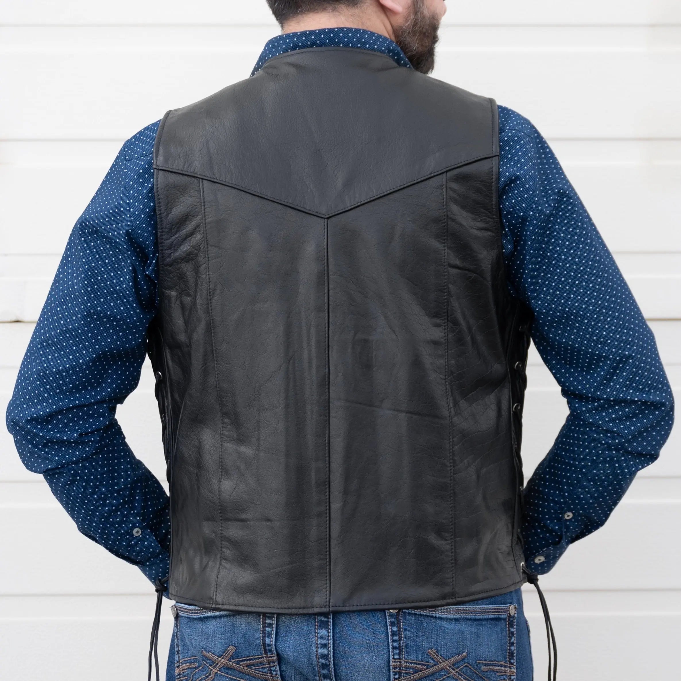 Open Road Men's Lace Side Leather Vest - Stylish Biker Vest for Motorcycle Riding, Western Fashion & Casual Outfits
