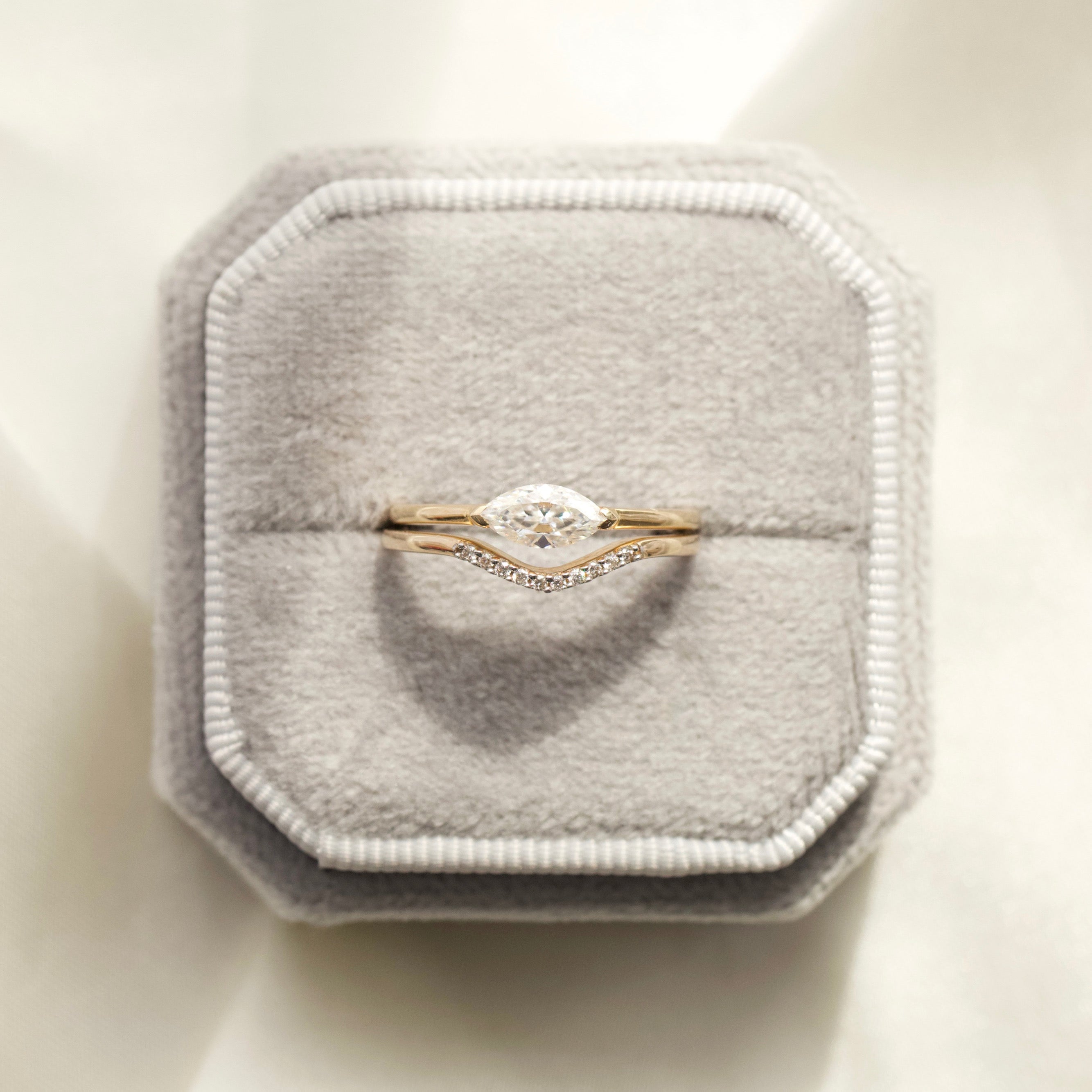 Lily Moissanite & Diamond Ring Set - UK Size O - Elegant Wedding & Engagement Jewelry for Women