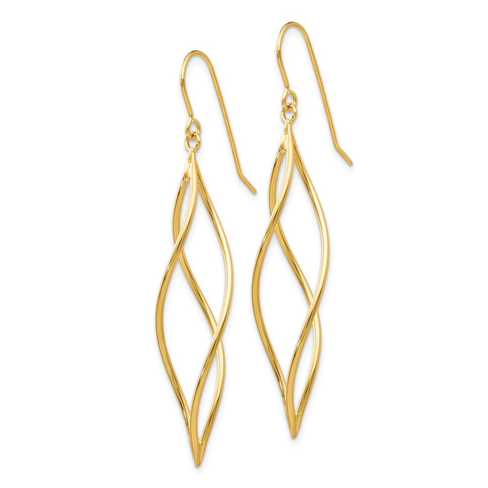 14K Yellow Gold Long Twisted Dangle Earrings for Women - Elegant Polished Drop Earrings for Party, Wedding & Special Occasions