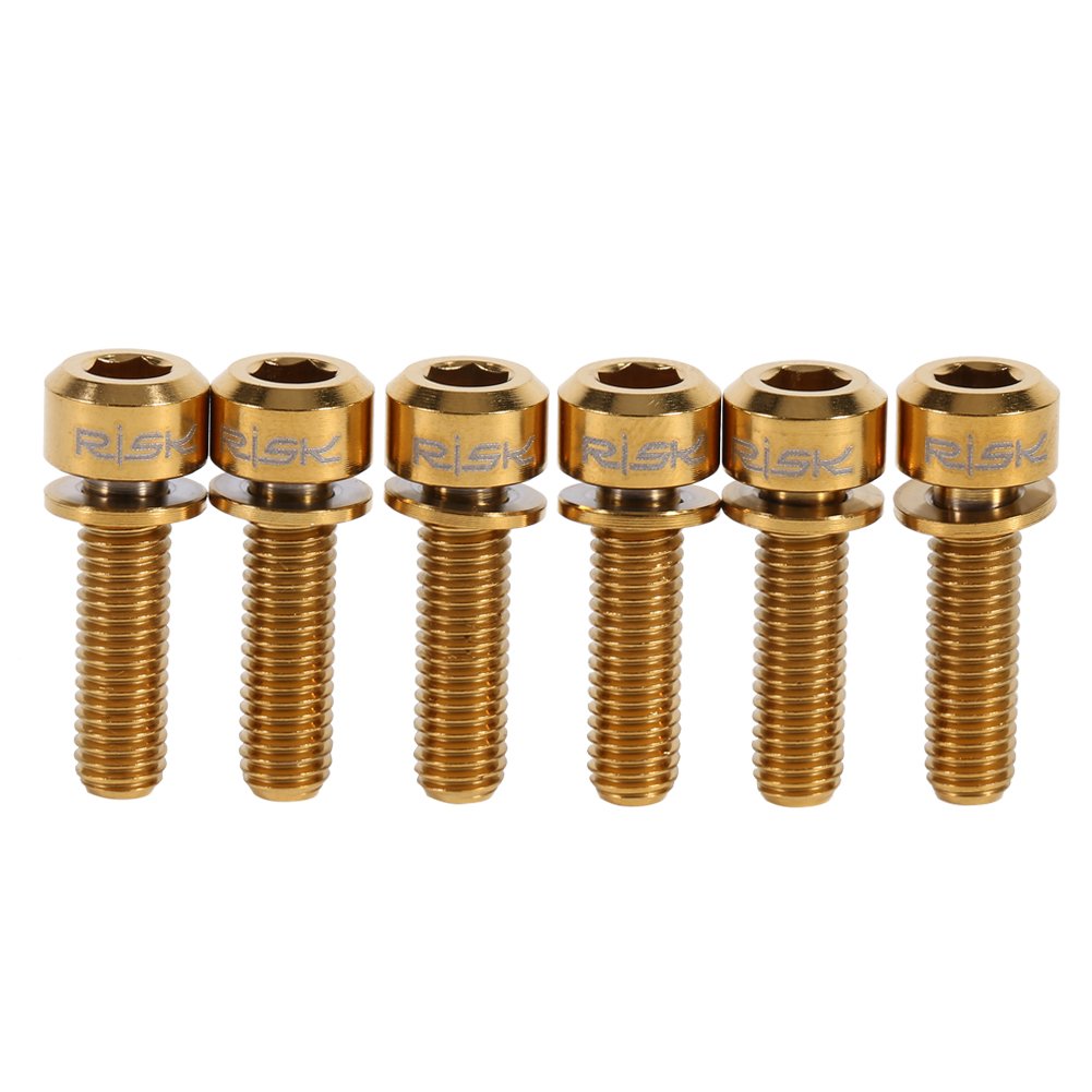 Premium Titanium Alloy Bike Stem Bolts - 6 Pcs M5 x 18mm with Washer | Durable Mountain & Road Bike Screws in 3 Colors | Perfect for Bike Maintenance & Upgrades