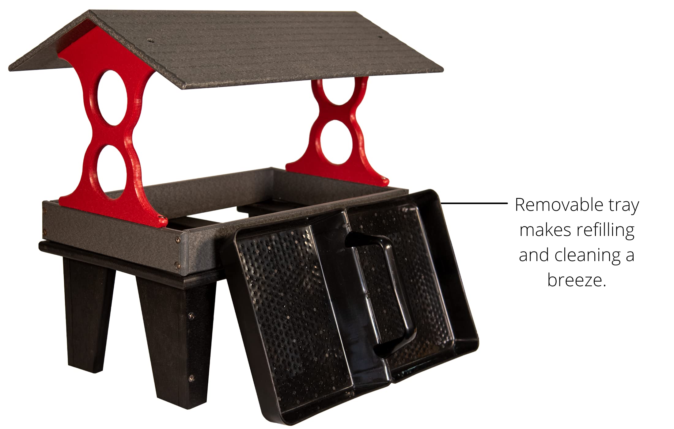 JCs Wildlife Large Ground Fly Thru Bird Feeder - 8 Cup Capacity Cardinal Red Bird Seed Feeder with Removable Tray - Perfect for Backyard Bird Watching, Garden Decoration & Outdoor Wildlife Feeding