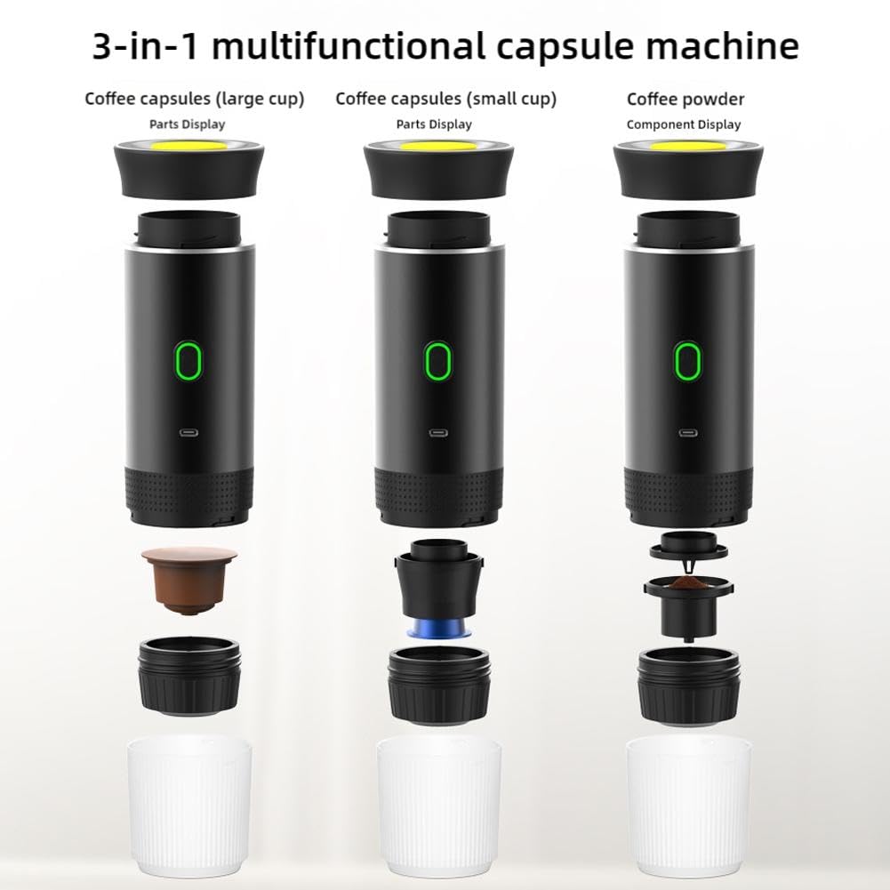 12V Portable Espresso Machine - Fast Heating Electric Coffee Maker for Car, Camping & Travel | Compact 3-in-1 Self-Heating Coffee Machine | Perfect for Road Trips, Hiking, RV & Office Use
