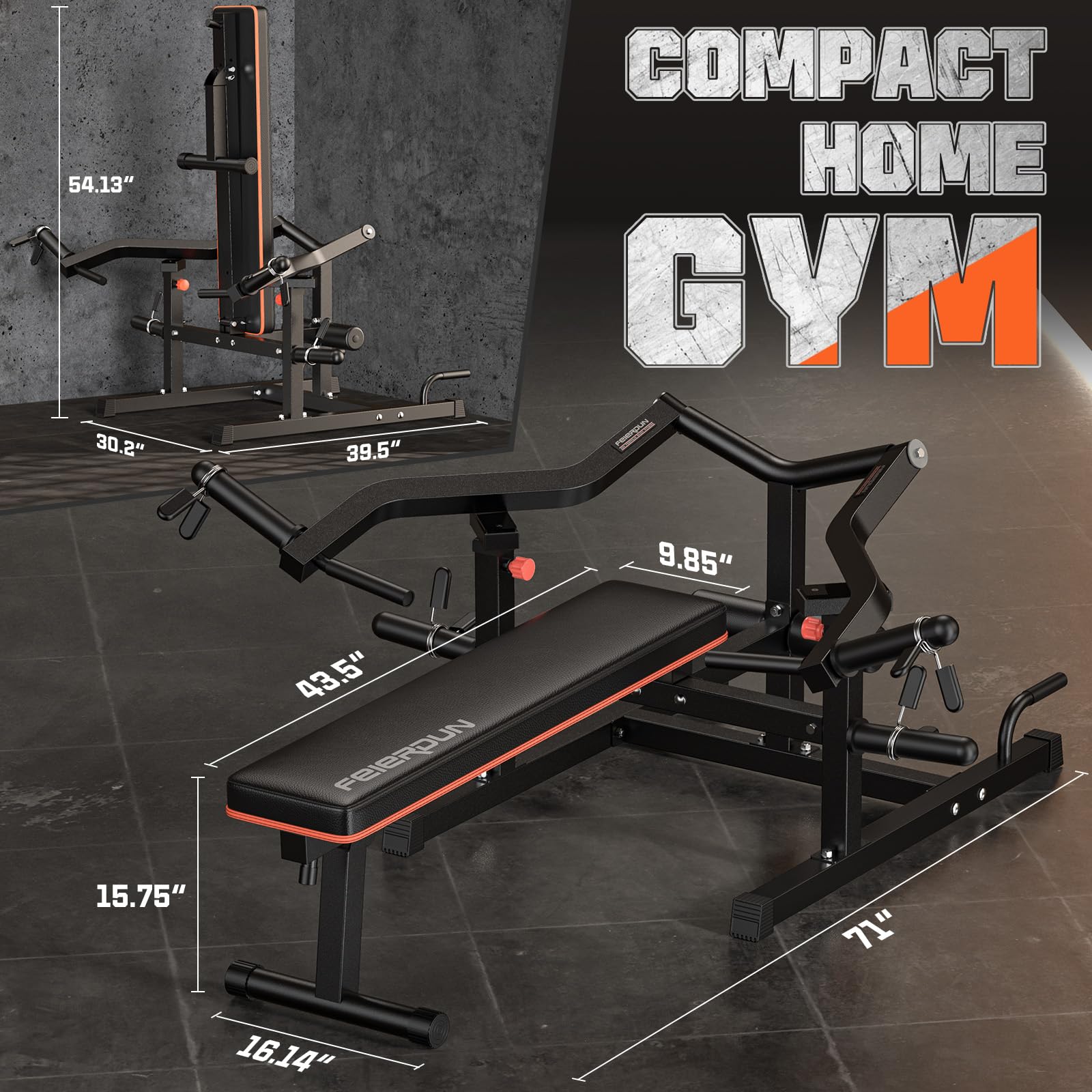 FEIERDUN 1250LBS Chest Press Machine with Independent Converging Arms - Adjustable Flat/Incline Bench for Chest, Arms & Shoulder Workouts - Home Gym Equipment for Strength Training & AB Exercises (Perfect for Small Spaces & Full-Body Workouts)